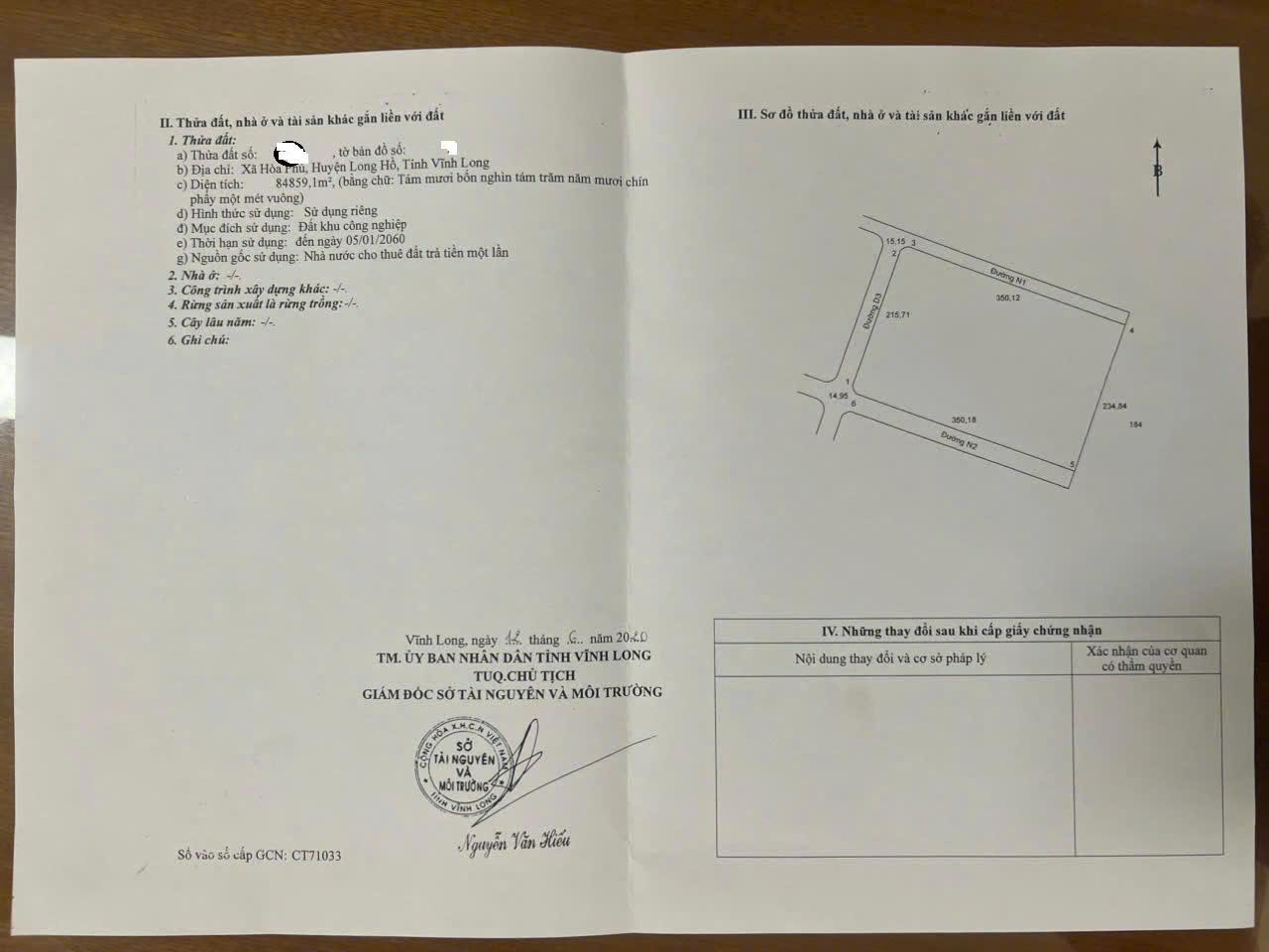 出售和平工业区工业用地, 永隆省 84.559平方米——三面临路，位置极佳
